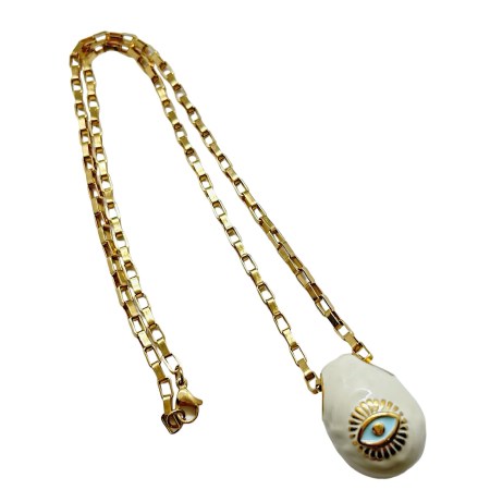 necklace steel gold with white egg